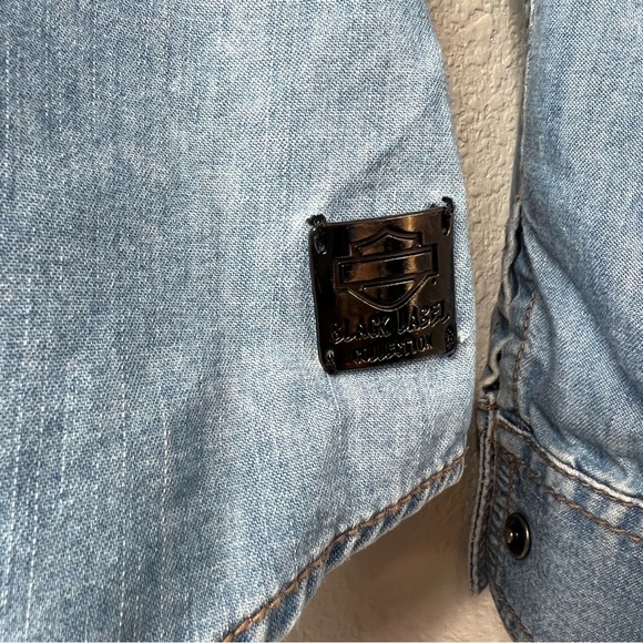 Harley Davidson Black Label Collection Women's S Small Denim Shirt Eagle Studded - Picture 3 of 6
